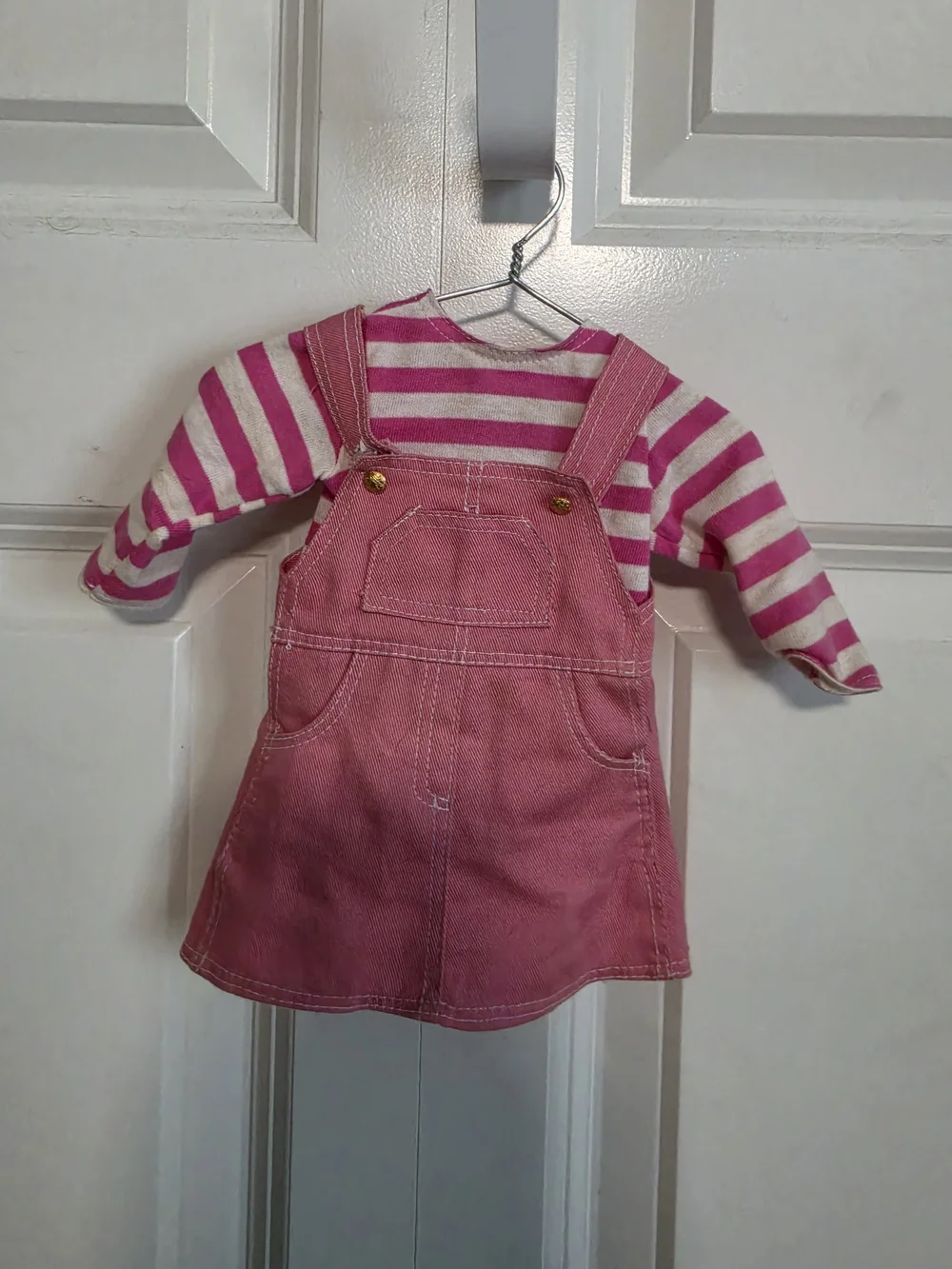 18in doll Pink overall dress and top with Canvas Shoes set american girl